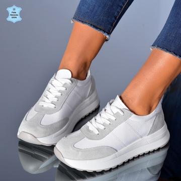 Adidasi Dama Piele Naturala Maurina Albi - Need 4 Shoes