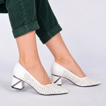 Pantofi Cu Toc Dama Loret Albi