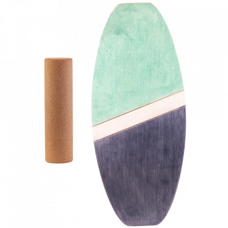 Balance board EcoCMK Green, set placă de echilibru cu cilindru din plută, 77x33cm