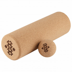Set rolă masaj EcoCMK AZTEC Design, cilindru și minge din plută pentru yoga, pilates, kinetoterapie - Img 1