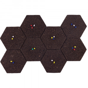 Avizier hexagoane EcoCMK, din plută neagră, cu autoadeziv, push pins, set 8buc - Img 1