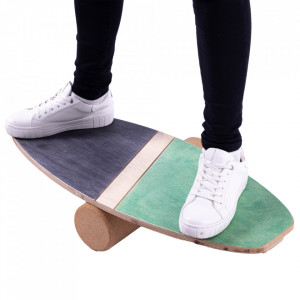 Balance board EcoCMK Green, set placă de echilibru cu cilindru din plută, 77x33cm - Img 3