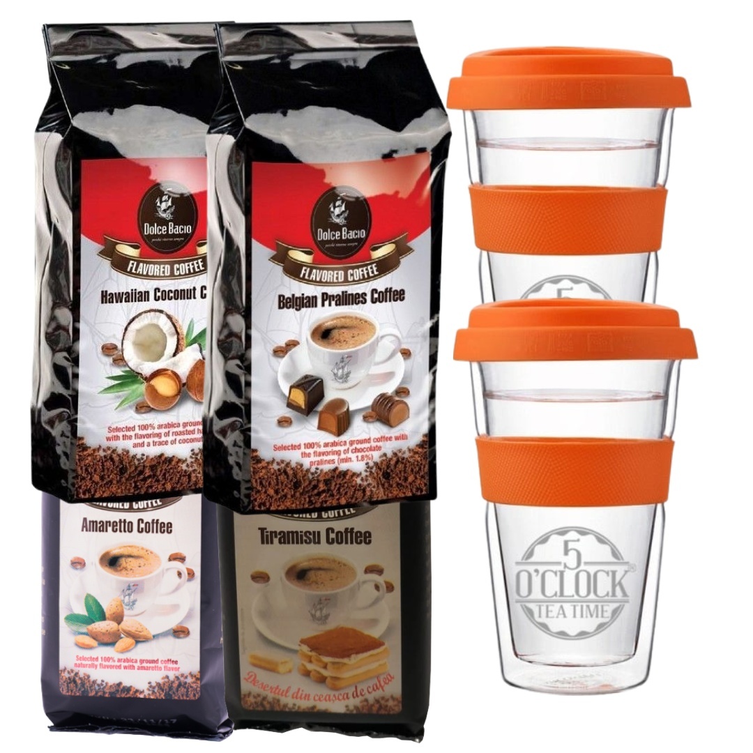 Summer Coffee Kit for 2 (Selectie de 4 cafele cu arome pentru Iced Coffee + 2 ThermoCup)