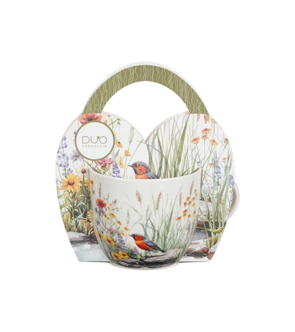 Cana din portelan 460 ml, model pasare si flori de camp, JULY - imagine 2