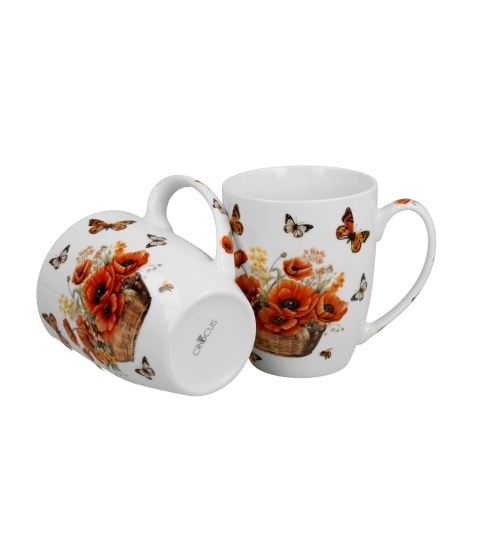 Set 2 cani portelan, 350ml, Basket of Flowers Poppies - 2 | YEO