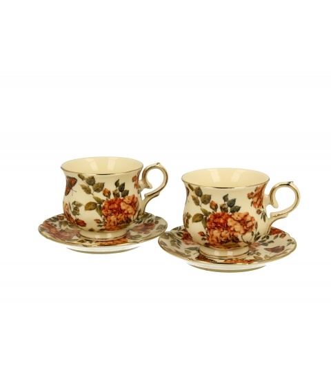 Set 2 cesti cu farfurii, 150ml, Ecru Herbal Roses