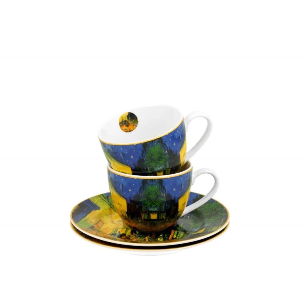 Set cu doua cani espresso si farfurii, 100 ml, Vincent van Gogh - Terrace at Night - 1 | YEO