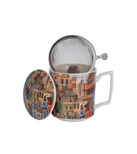 Cana cu capac portelan si infuzor inox, 450ml, Modern Sweet City - 1 | YEO