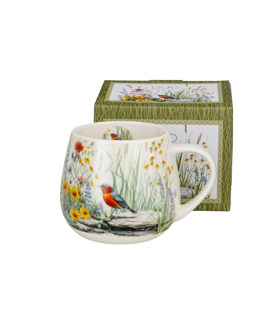 Cana din portelan 430 ml, model pasare si flori de camp, JULY - imagine 2
