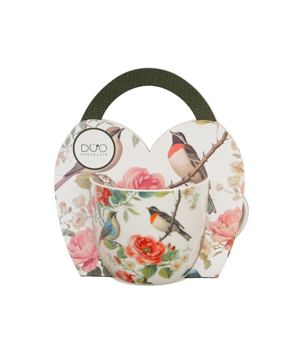 Cana din portelan 460 ml, model pasari si flori, APRIL - imagine 2