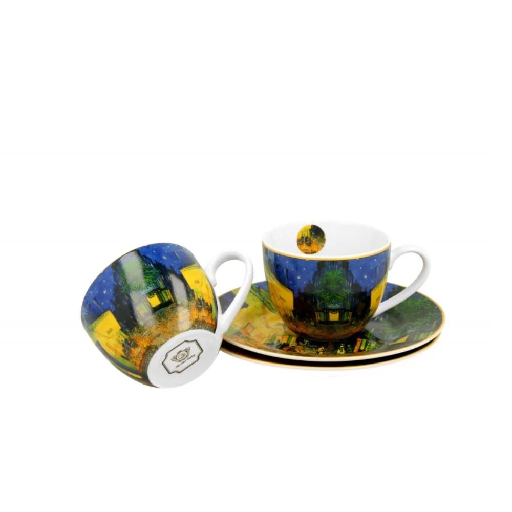 Set cu doua cani espresso si farfurii, 100 ml, Vincent van Gogh - Terrace at Night - 2 | YEO