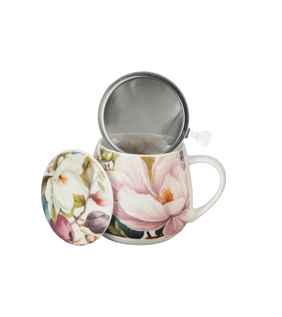 Cana cu infuzor si capac, 430 ml, model magnolii MAGNOLIAS - imagine 3