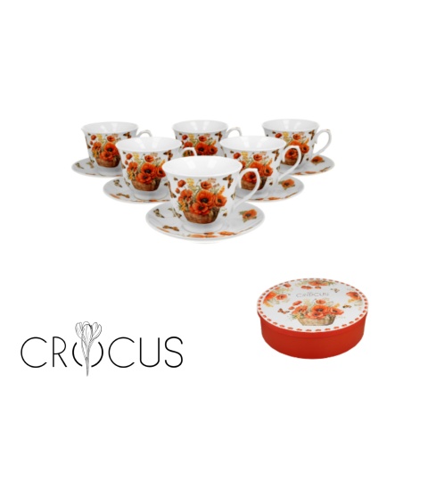 Set 6 cesti portelan cu farfurii, 250ml, Basket of Flowers Poppies - 1 | YEO