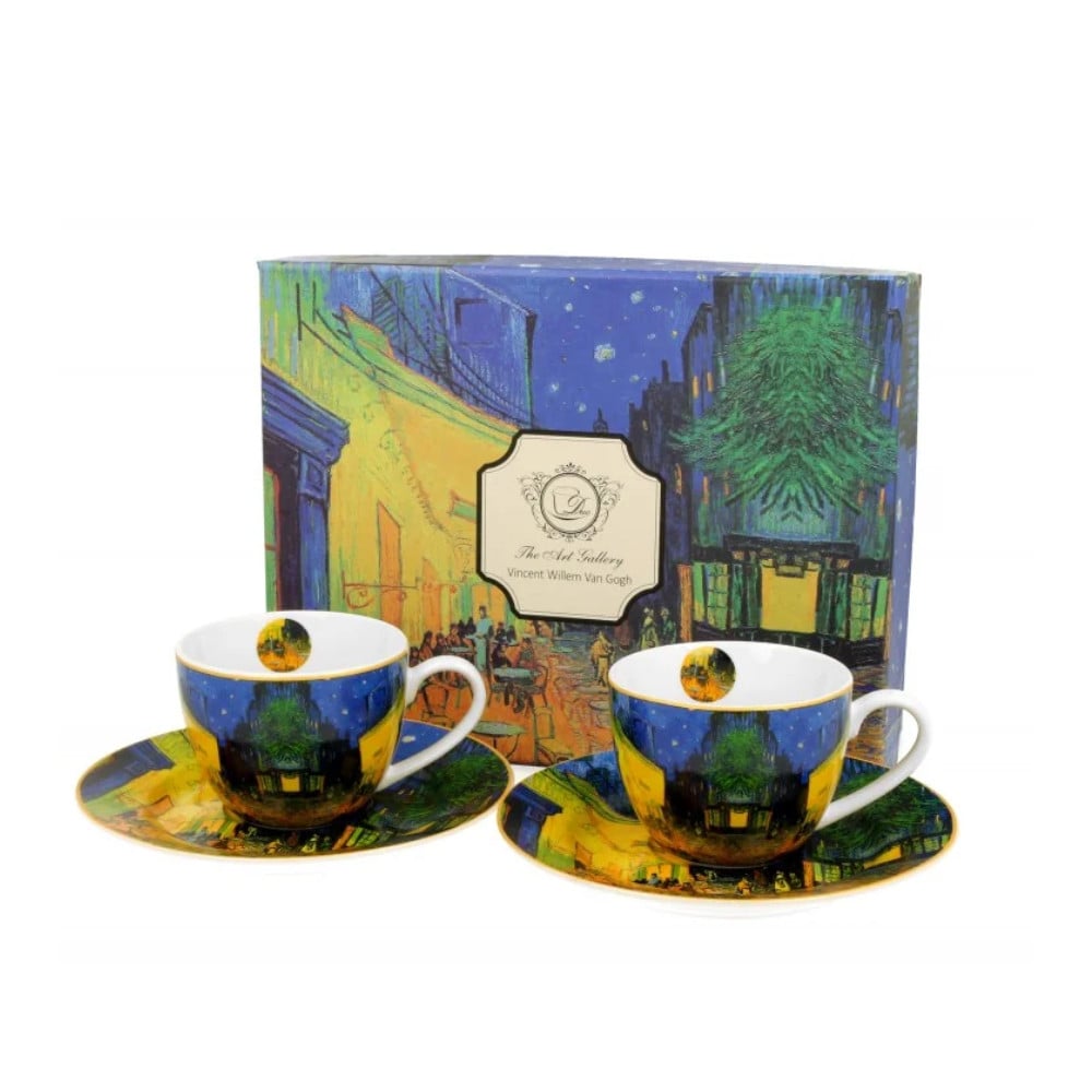 Set cu doua cani espresso si farfurii, 100 ml, Vincent van Gogh - Terrace at Night