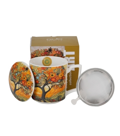 Cana cu capac portelan si infuzor inox, 450ml, Modern Tree