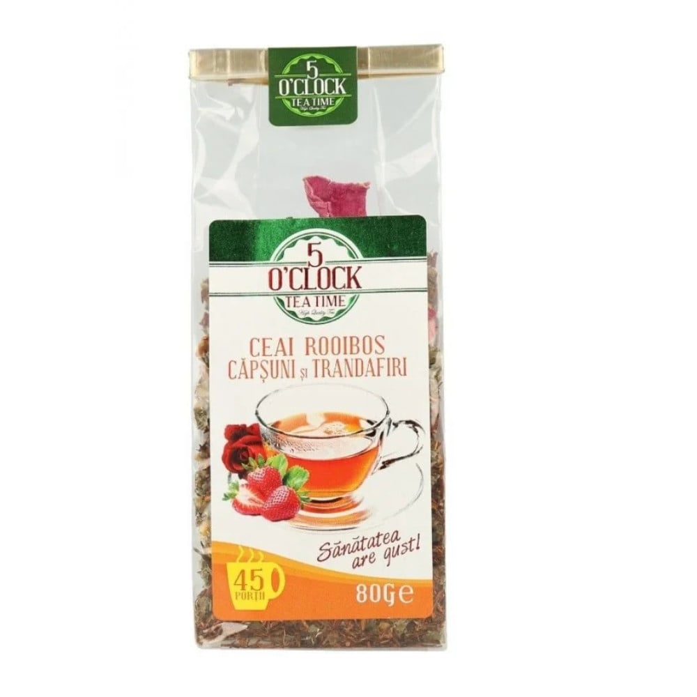 5 O\' Clock Tea Rooibos cu Capsuni si Trandafiri 80g