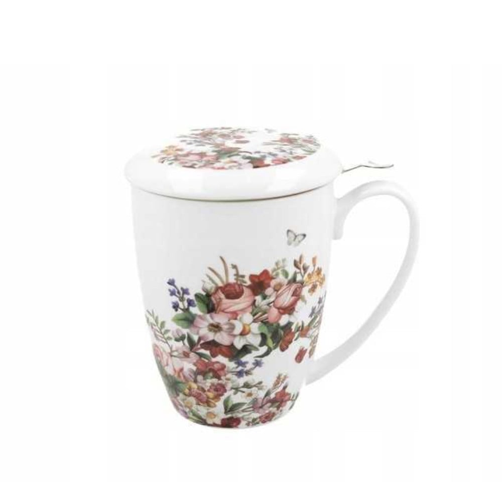 Cana cu capac si infuzor, 380 ml, Vintage Flowers White - 1 | YEO