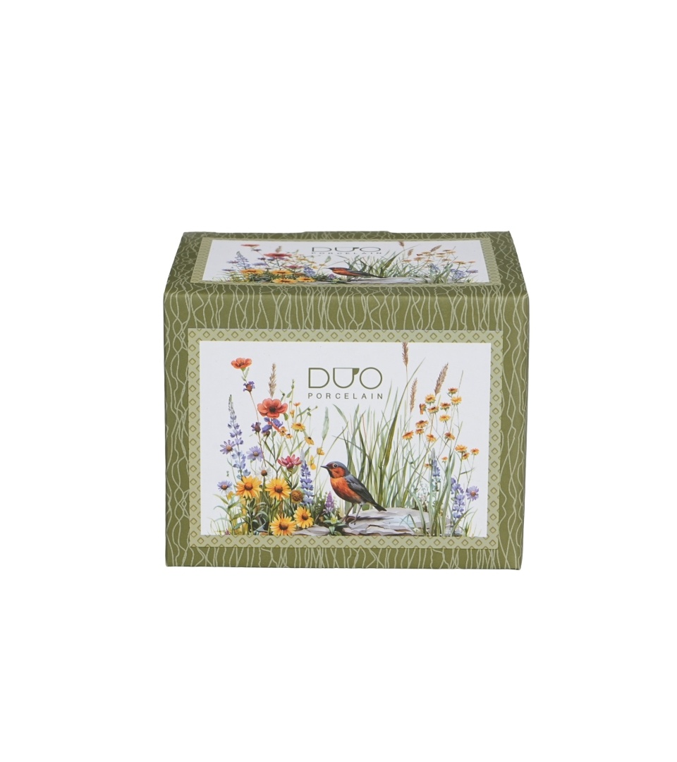 Cana din portelan 430 ml, model pasare si flori de camp, JULY - imagine 3