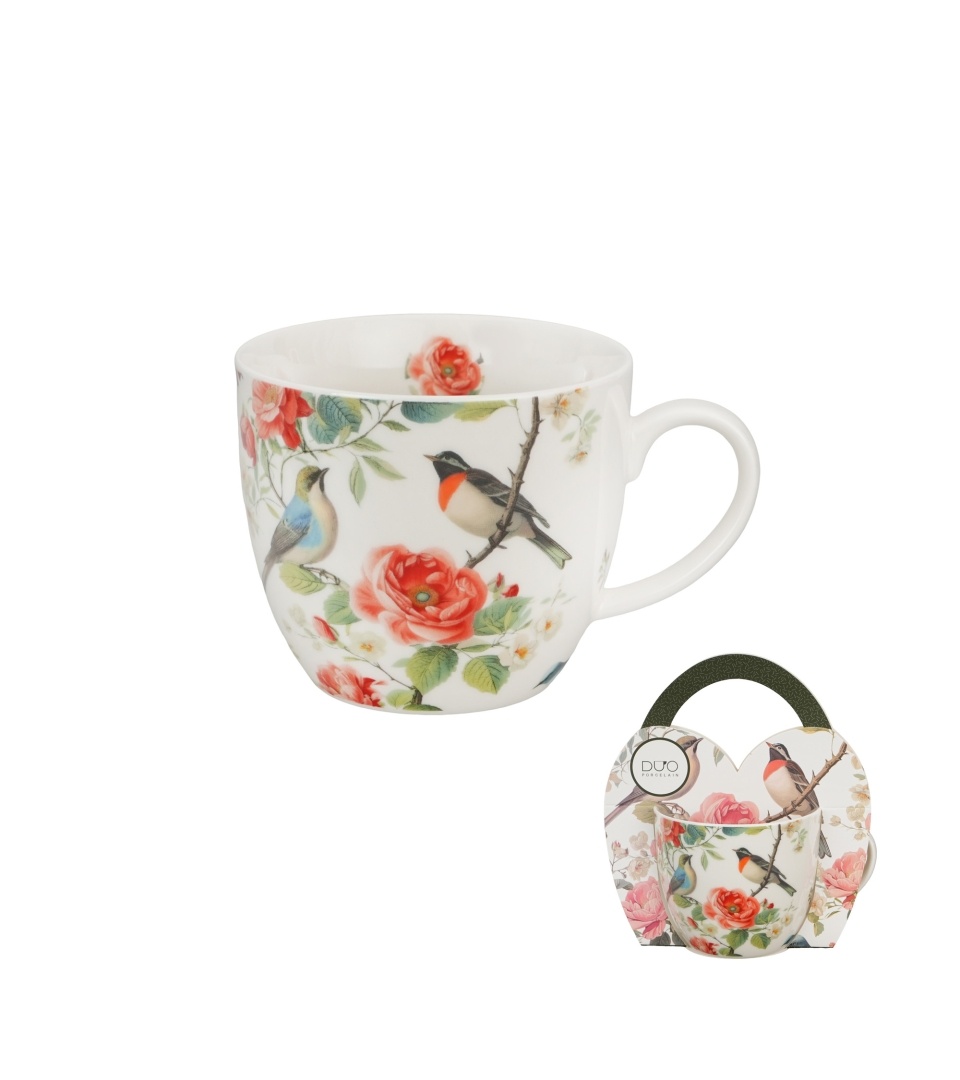 Cana din portelan 460 ml, model pasari si flori, APRIL - imagine 3
