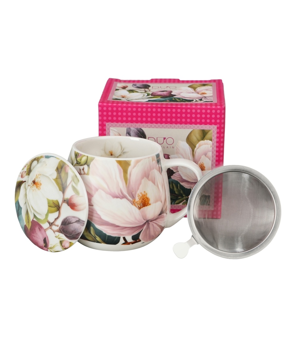 Cana cu infuzor si capac, 430 ml, model magnolii MAGNOLIAS - imagine 4