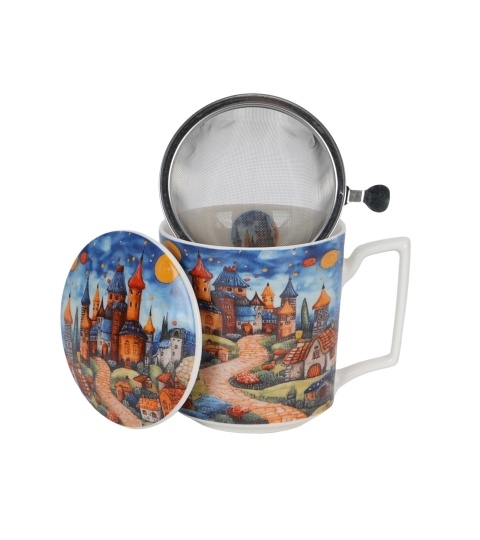 Cana portelan cu capac si infuzor inox, 450ml, Modern Sleepy Kingdom - 1 | YEO