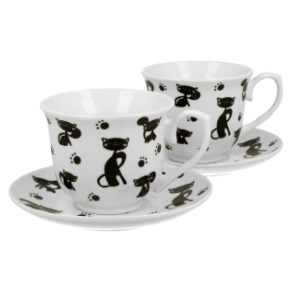 Set 2 cesti cu farfurie 250 ml BLACK CATS - 1 | YEO