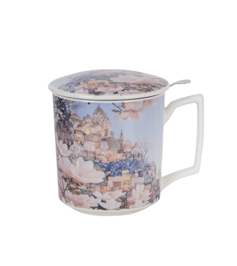 Cana cu capac portelan si infuzor inox, 450ml, Modern City of Magnolias - 1 | YEO