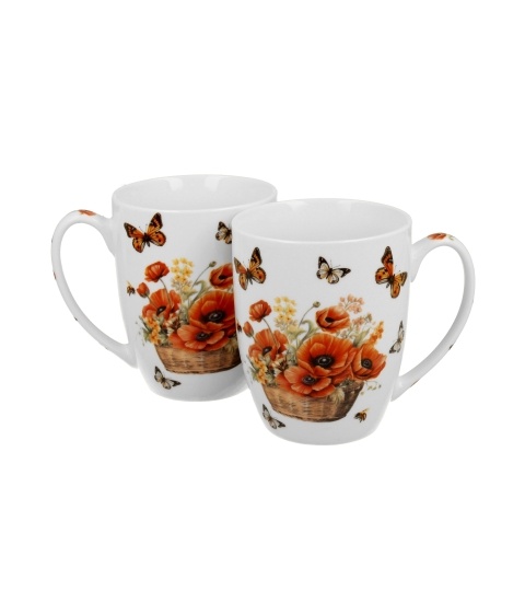 Set 2 cani portelan, 350ml, Basket of Flowers Poppies