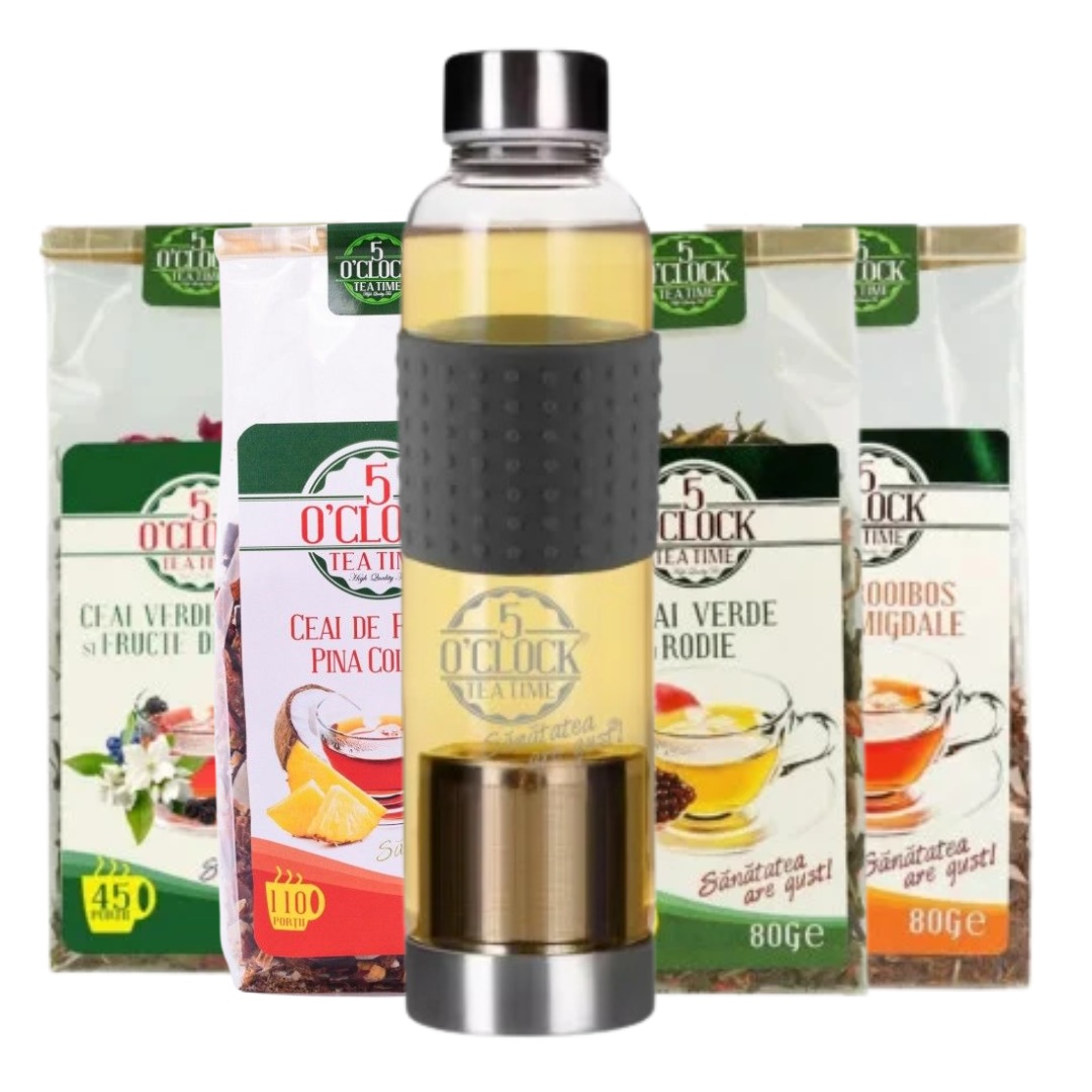 Tropical Summer Kit (1 ceai de fructe, 1 ceai Rooibos, 2 ceaiuri Verzi si Sticla 5 O\'Clock Tea 24)