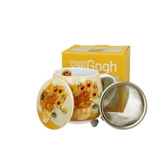Cana 430ml cu infuzor si capac - Sunflowers de V. van Gogh - Img 1