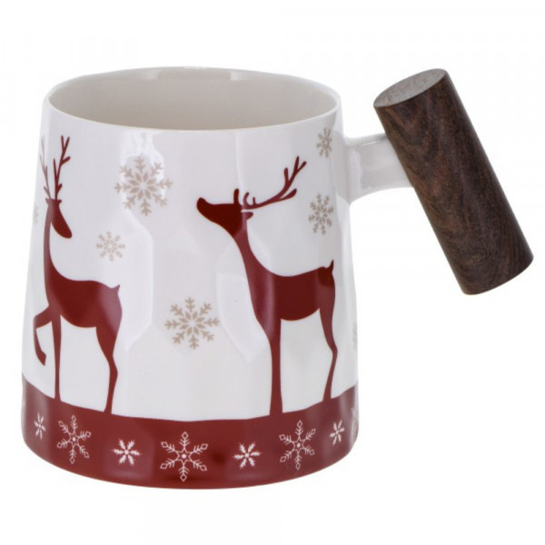Cana Portelan cu maner de lemn 320ml DEER WHITE