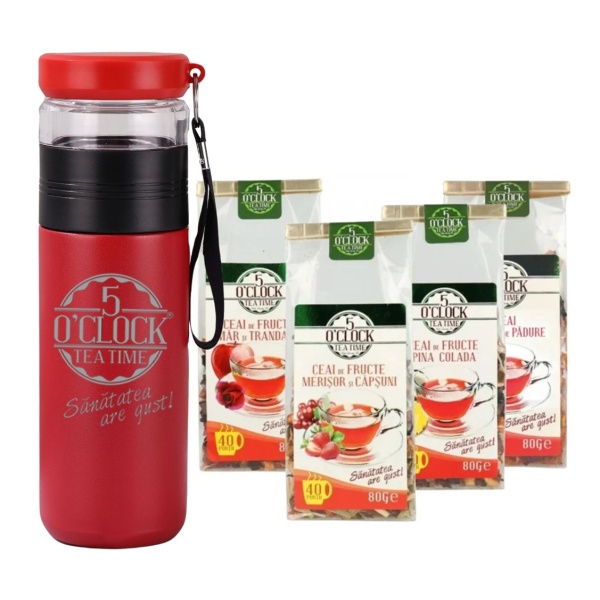 Pachet: Termos Brew2Go Rosu si 4 Ceaiuri de Fructe