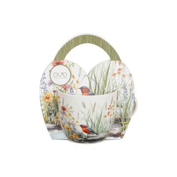 Cana din portelan 460 ml, model pasare si flori de camp, JULY - Img 2