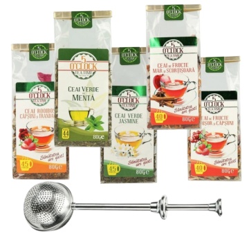 Esential Tea Kit – Infuzor inox PUSH si 5 ceaiuri 5 O’Clock Tea