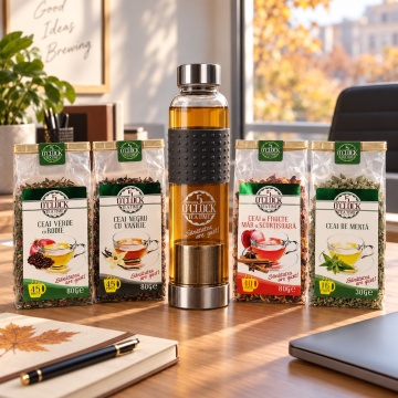 UniversiTEA Office Kit – Sticlă cu infuzor 500 ml și 4 ceaiuri pentru birou - Img 2
