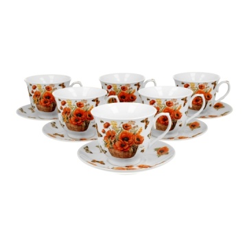Set 6 cesti portelan cu farfurii, 250ml, Basket of Flowers Poppies - Img 1