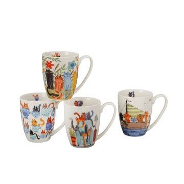 Set 4 cani din portelan 360 ml, model pisici, Cats World - Img 2