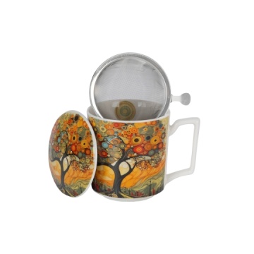 Cana cu capac portelan si infuzor inox, 450ml, Modern Tree - Img 2