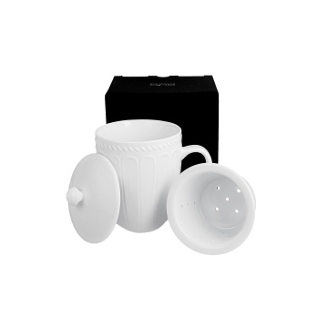 Cana cu infuzor ceramic si capac, 360ml, TWILIGHT, alba