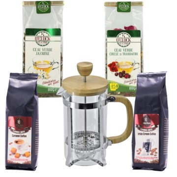 Aroma Energy Brew – French Press 600 ml, 2 ceaiuri verzi si 2 cafele aromate