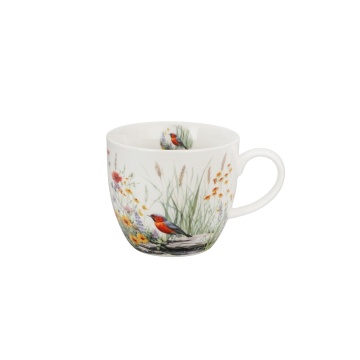 Cana din portelan 460 ml, model pasare si flori de camp, JULY