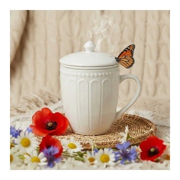 Cana cu infuzor ceramic si capac, 360ml, TWILIGHT, alba - Img 2