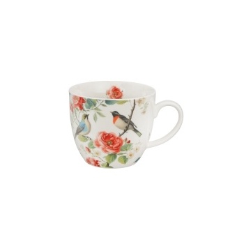 Cana din portelan 460 ml, model pasari si flori, APRIL