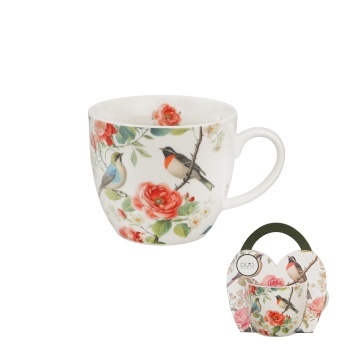 Cana din portelan 460 ml, model pasari si flori, APRIL