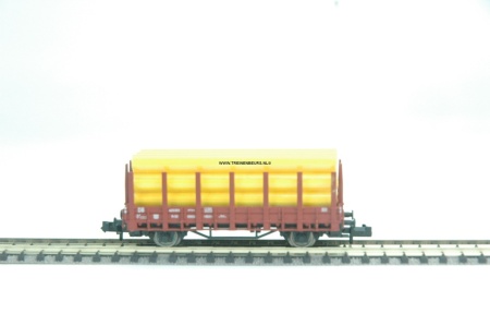 Fleischmann 8202B Rongenwagen met gele buizen (vastgelijmd) gebruikt N (1:160) OVP