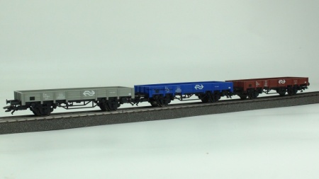 Märklin 44333 Set drie lage bakwagens NS grijs/bruin/blauw gebruikt