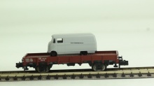Minitrix 15041-40 Lage bakwagen DB met grijs Mercedes busje