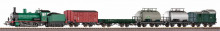 PIKO 97942 Analoge startset: Goederentrein, Stoomlok SNCB, vijf goederenwagens, railovaal MET bedding, trafo en regelapparaat - Img 1