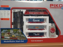 PIKO 97908 Analoge startset: E-lok , drie containerwagens, railovaal MET bedding EN rangeerspoor met wissel, trafo en regelapparaat
