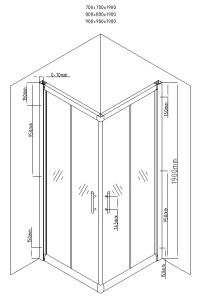 Cabina de dus patrata Square 80x80cm, sticla securizata, profil crom - Img 4